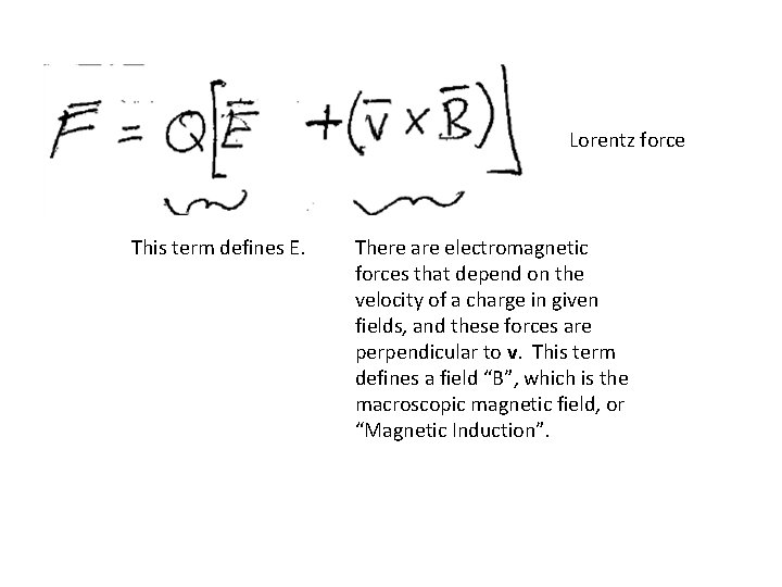 Lorentz force This term defines E. There are electromagnetic forces that depend on the