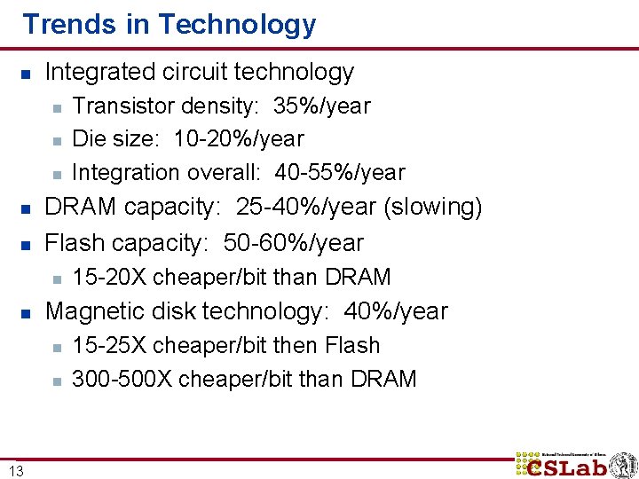 Trends in Technology n Integrated circuit technology n n n DRAM capacity: 25 -40%/year