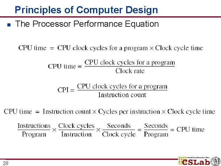 Principles of Computer Design n 28 The Processor Performance Equation 