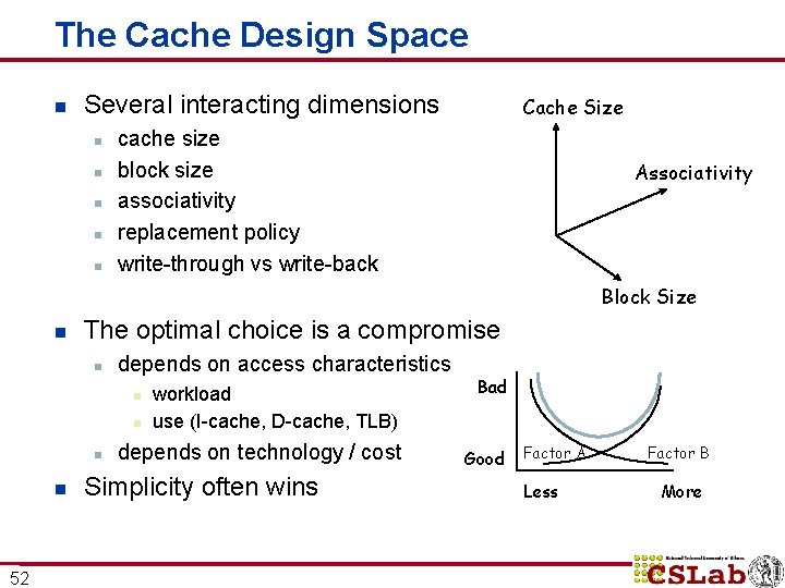 The Cache Design Space n Several interacting dimensions n n n Cache Size cache