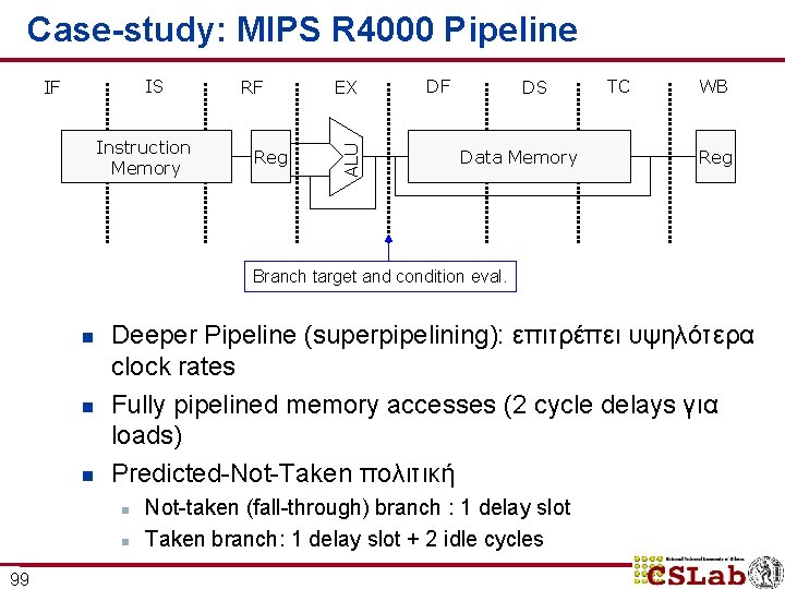 Case-study: MIPS R 4000 Pipeline Instruction Memory RF Reg EX ALU IS IF DF