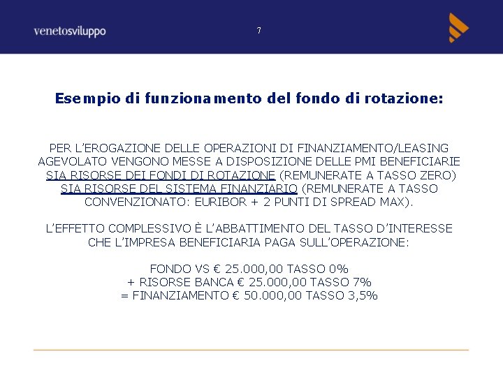 7 Esempio di funzionamento del fondo di rotazione: PER L’EROGAZIONE DELLE OPERAZIONI DI FINANZIAMENTO/LEASING