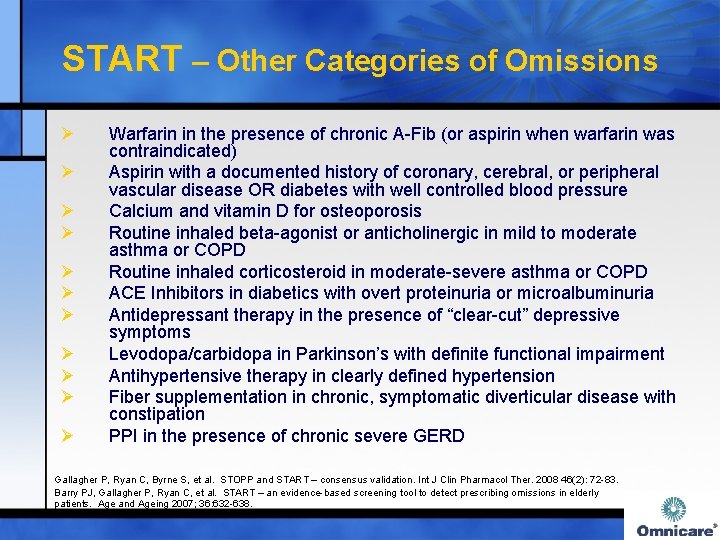 START – Other Categories of Omissions Ø Ø Ø Warfarin in the presence of