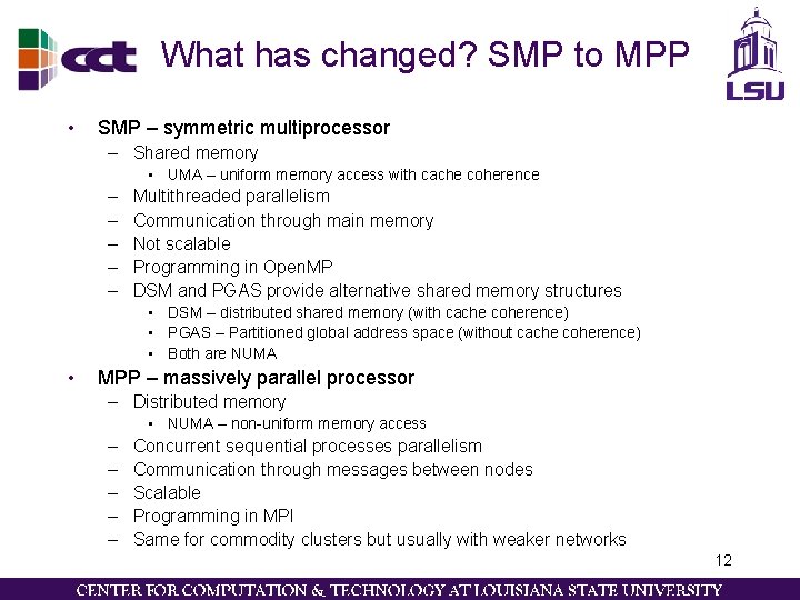 What has changed? SMP to MPP • SMP – symmetric multiprocessor – Shared memory