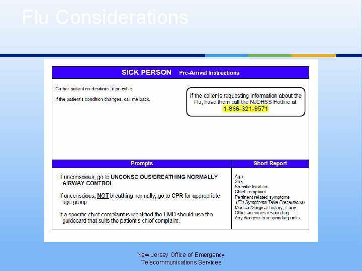 Flu Considerations New Jersey Office of Emergency Telecommunications Services 