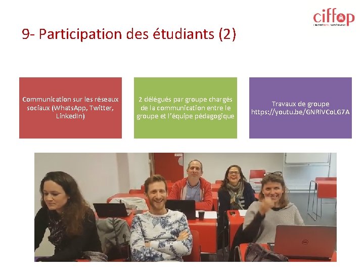 9 - Participation des étudiants (2) Communication sur les réseaux sociaux (Whats. App, Twitter,