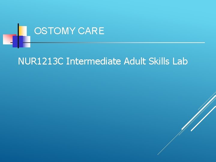 OSTOMY CARE NUR 1213 C Intermediate Adult Skills Lab 