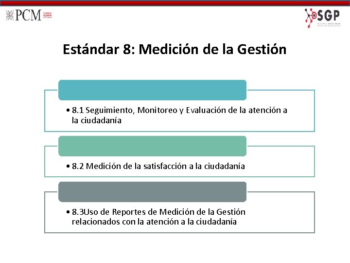 Estándar 8: Medición de la Gestión • 8. 1 Seguimiento, Monitoreo y Evaluación de