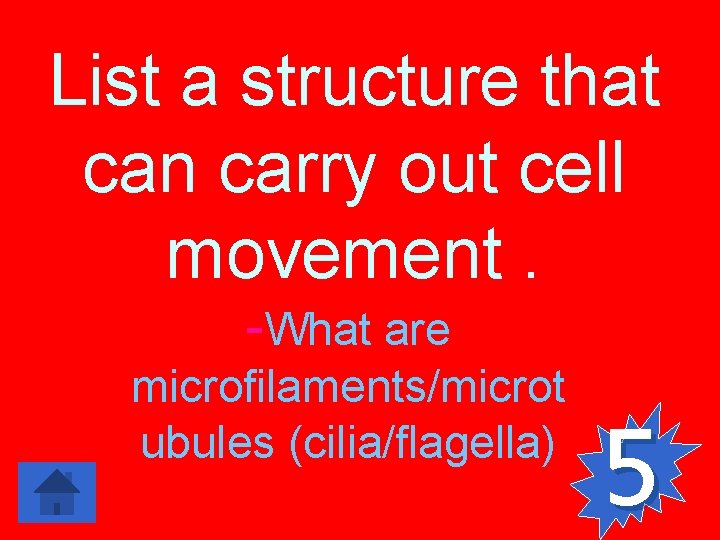 List a structure that can carry out cell movement. -What are microfilaments/microt ubules (cilia/flagella)