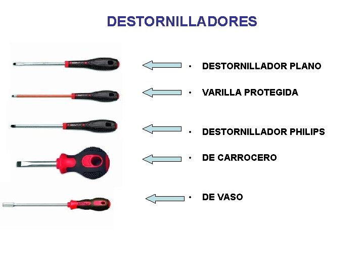 DESTORNILLADORES • DESTORNILLADOR PLANO • VARILLA PROTEGIDA • DESTORNILLADOR PHILIPS • DE CARROCERO •