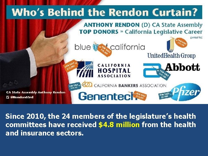 Since 2010, the 24 members of the legislature’s health committees have received $4. 8 Since 2010, the 24 members of the legislature’s health committees have received $4. 8