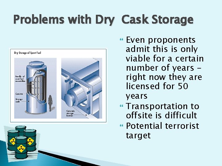 Problems with Dry Cask Storage Even proponents admit this is only viable for a Problems with Dry Cask Storage Even proponents admit this is only viable for a