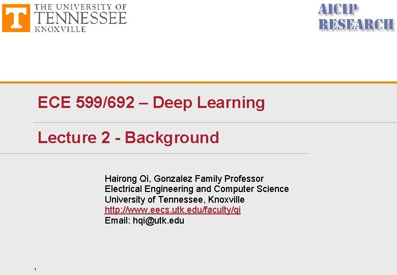 ECE 599/692 – Deep Learning Lecture 2 - Background Hairong Qi, Gonzalez Family Professor