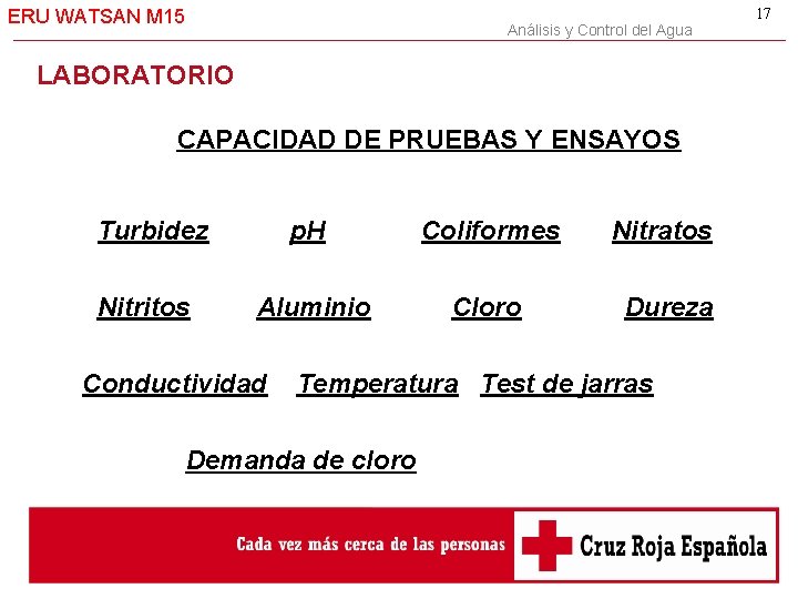 ERU WATSAN M 15 Análisis y Control del Agua LABORATORIO CAPACIDAD DE PRUEBAS Y
