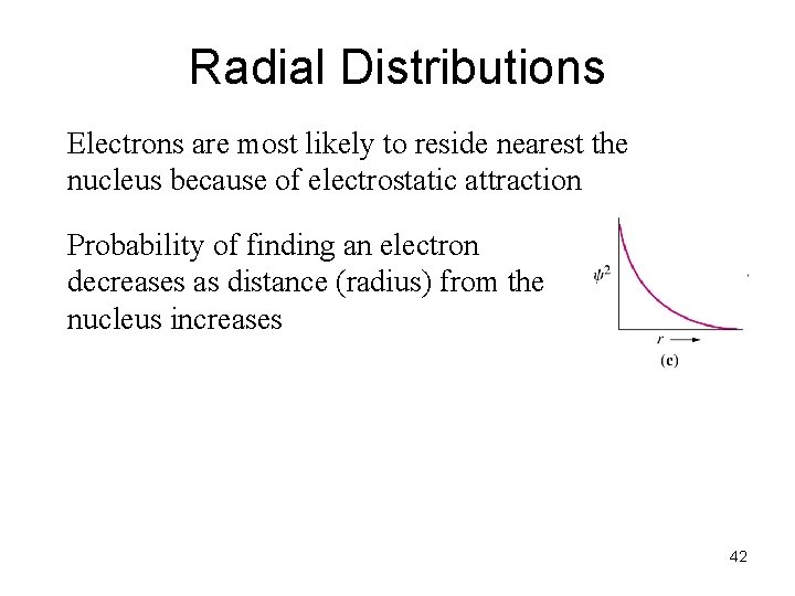 Radial Distributions Electrons are most likely to reside nearest the nucleus because of electrostatic