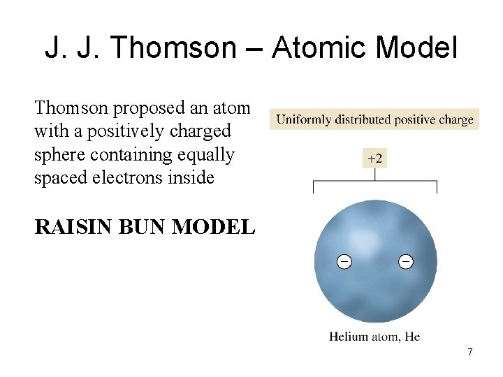 J. J. Thomson – Atomic Model Thomson proposed an atom with a positively charged