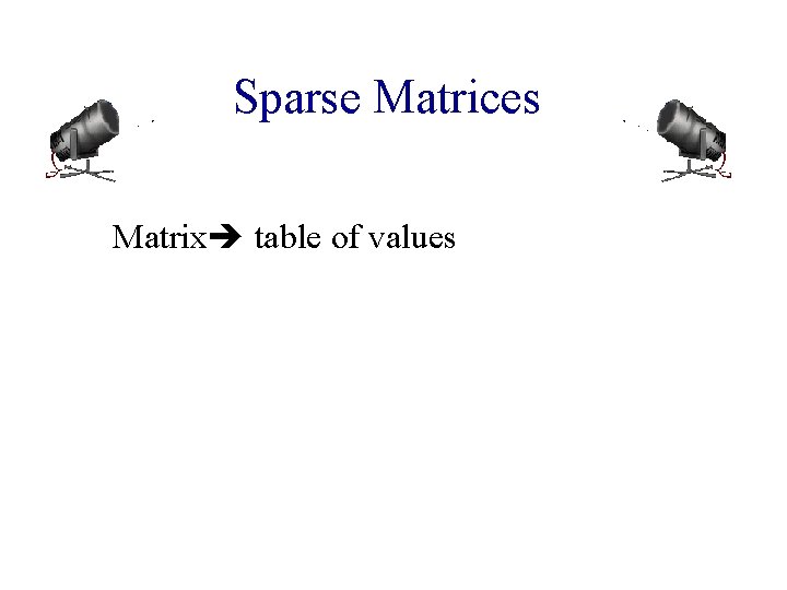 Sparse Matrices Matrix table of values 