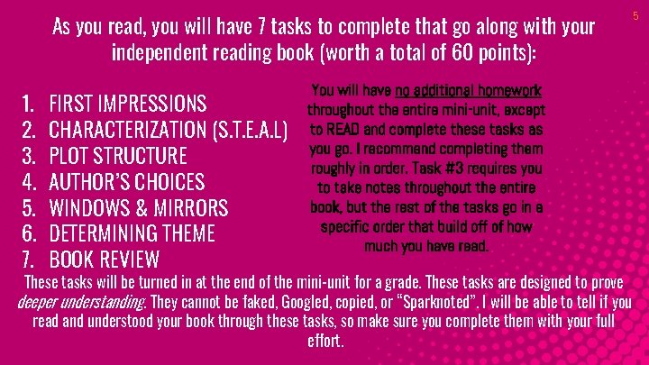 As you read, you will have 7 tasks to complete that go along with
