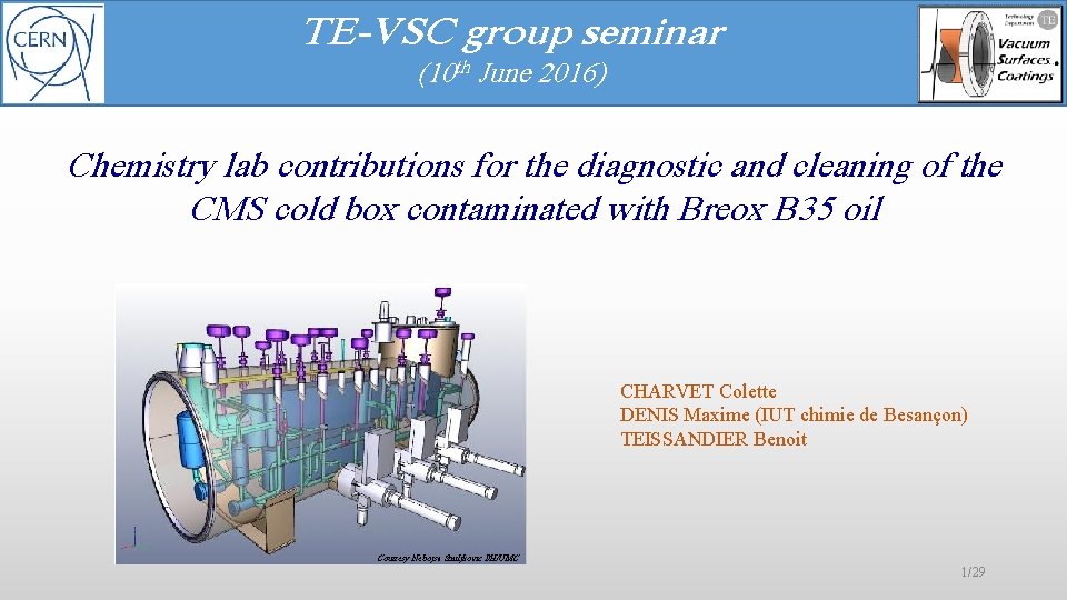 TE-VSC group seminar (10 th June 2016) Chemistry lab contributions for the diagnostic and