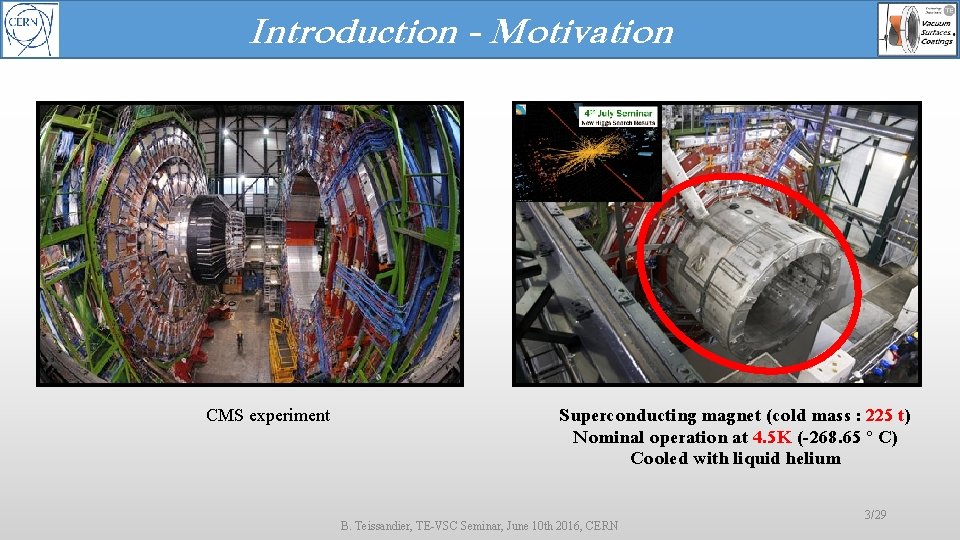 Introduction - Motivation CMS experiment Superconducting magnet (cold mass : 225 t) Nominal operation