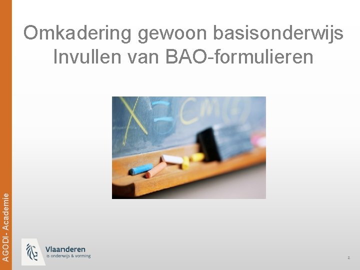 AGODI- Academie Omkadering gewoon basisonderwijs Invullen van BAO-formulieren 2 