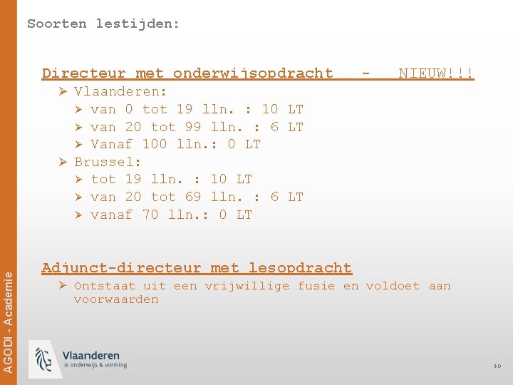 Soorten lestijden: Directeur met onderwijsopdracht - NIEUW!!! Ø Vlaanderen: van 0 tot 19 lln.