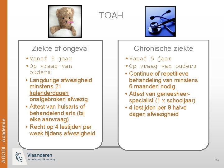 TOAH Ag. ODi -- Academie AGODI Academie Ziekte of ongeval • Vanaf 5 jaar