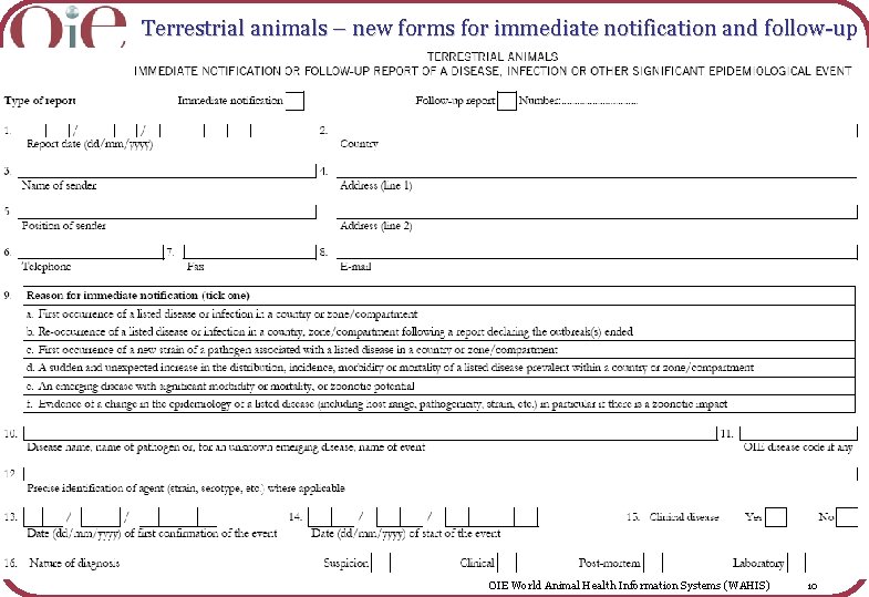 Terrestrial animals – new forms for immediate notification and follow-up OIE World Animal Health