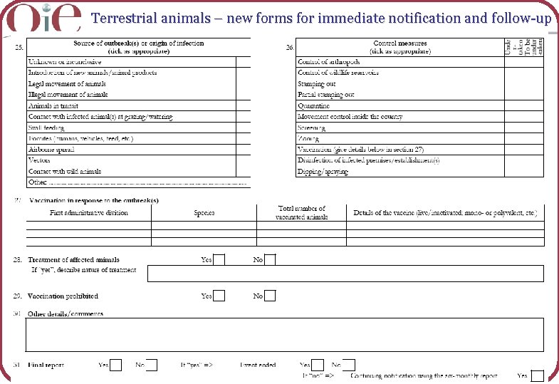 Terrestrial animals – new forms for immediate notification and follow-up OIE World Animal Health