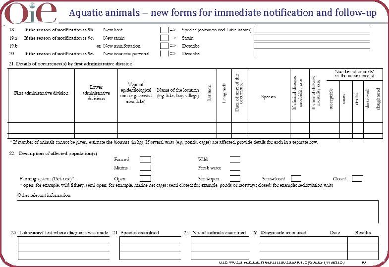 Aquatic animals – new forms for immediate notification and follow-up OIE World Animal Health