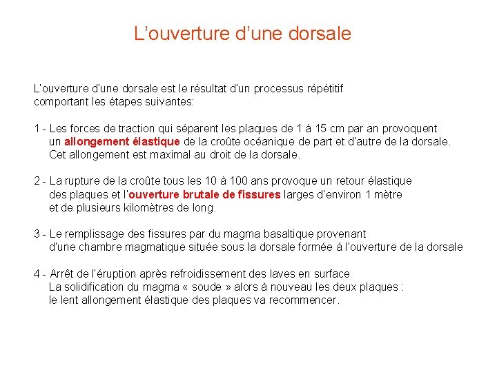 L’ouverture d’une dorsale est le résultat d’un processus répétitif comportant les étapes suivantes: 1 L’ouverture d’une dorsale est le résultat d’un processus répétitif comportant les étapes suivantes: 1