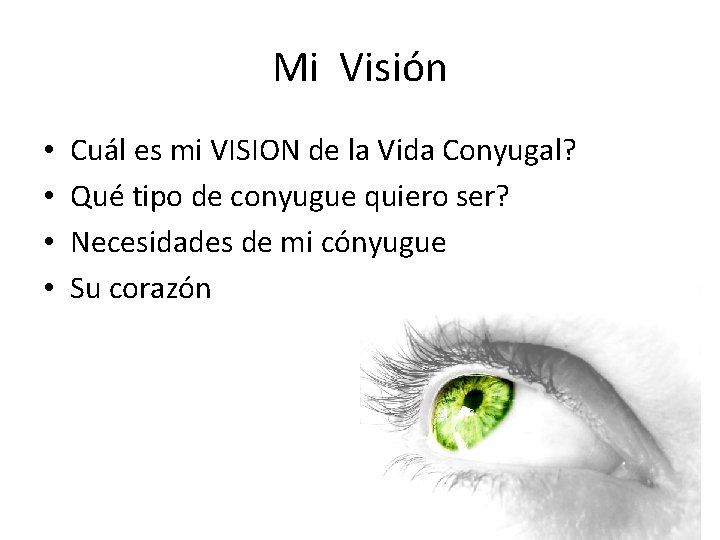 Mi Visión • • Cuál es mi VISION de la Vida Conyugal? Qué tipo