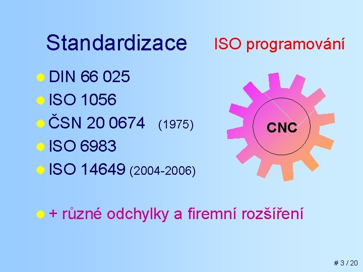 Standardizace 66 025 ® ISO 1056 ® ČSN 20 0674 (1975) ® ISO 6983