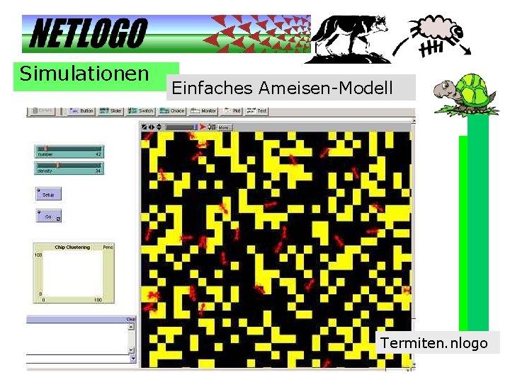 Simulationen Einfaches Ameisen-Modell Termiten. nlogo 