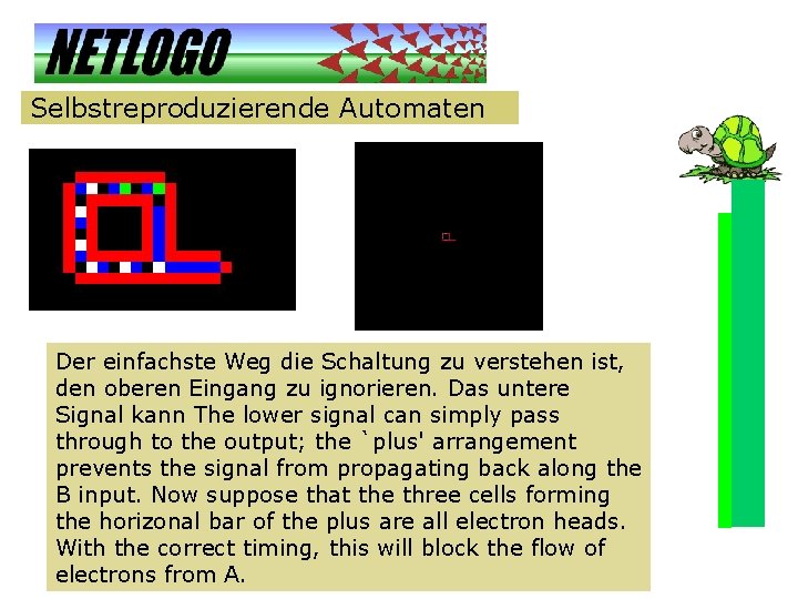 Selbstreproduzierende Automaten Der einfachste Weg die Schaltung zu verstehen ist, den oberen Eingang zu