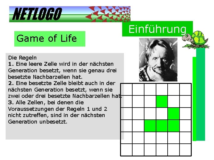 Game of Life Die Regeln 1. Eine leere Zelle wird in der nächsten Generation