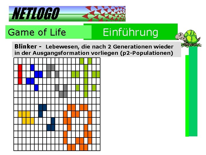 Einführung Game of Life Blinker - Lebewesen, die nach 2 Generationen wieder in der