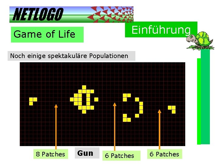 Einführung Game of Life Noch einige spektakuläre Populationen 8 Patches Gun 6 Patches 