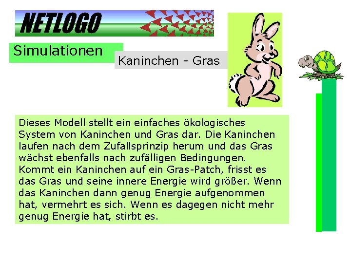 Simulationen Kaninchen - Gras Dieses Modell stellt einfaches ökologisches System von Kaninchen und Gras