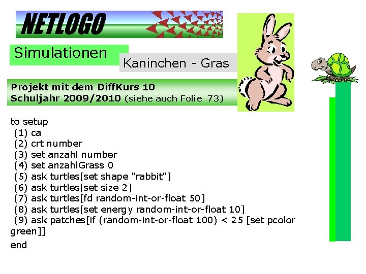 Simulationen Kaninchen - Gras Projekt mit dem Diff. Kurs 10 Schuljahr 2009/2010 (siehe auch