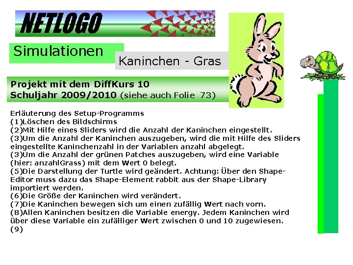 Simulationen Kaninchen - Gras Projekt mit dem Diff. Kurs 10 Schuljahr 2009/2010 (siehe auch