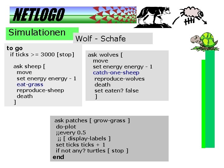 Simulationen Wolf - Schafe to go if ticks >= 3000 [stop] ask sheep [