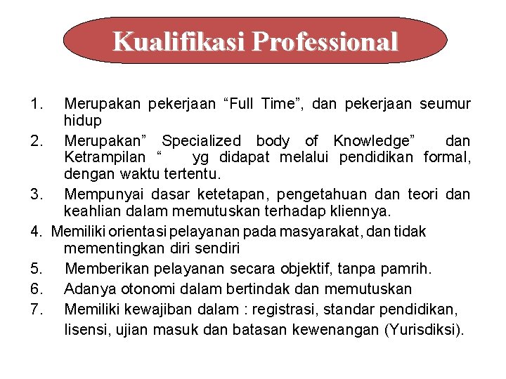 Kualifikasi Professional 1. 2. 3. 4. 5. 6. 7. Merupakan pekerjaan “Full Time”, dan