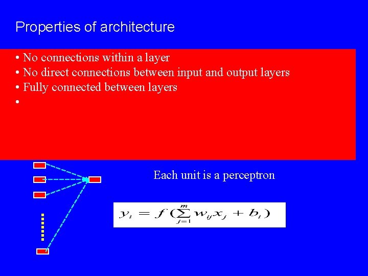 Properties of architecture • No connections within a layer • No direct connections between