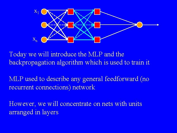 x 1 xn Today we will introduce the MLP and the backpropagation algorithm which