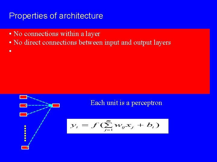 Properties of architecture • No connections within a layer • No direct connections between