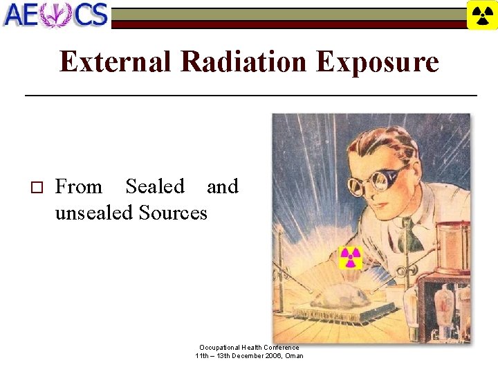 External Radiation Exposure o From Sealed and unsealed Sources Occupational Health Conference 11 th