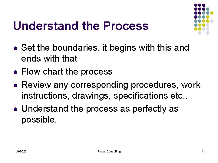 Understand the Process l l Set the boundaries, it begins with this and ends