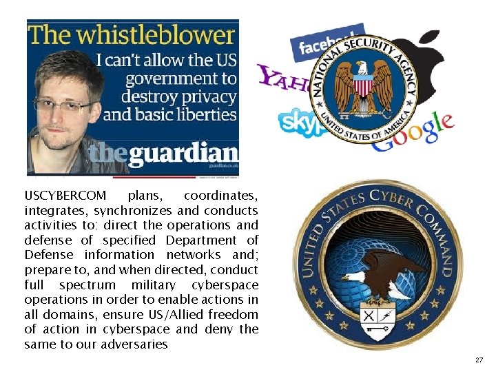 USCYBERCOM plans, coordinates, integrates, synchronizes and conducts activities to: direct the operations and defense USCYBERCOM plans, coordinates, integrates, synchronizes and conducts activities to: direct the operations and defense