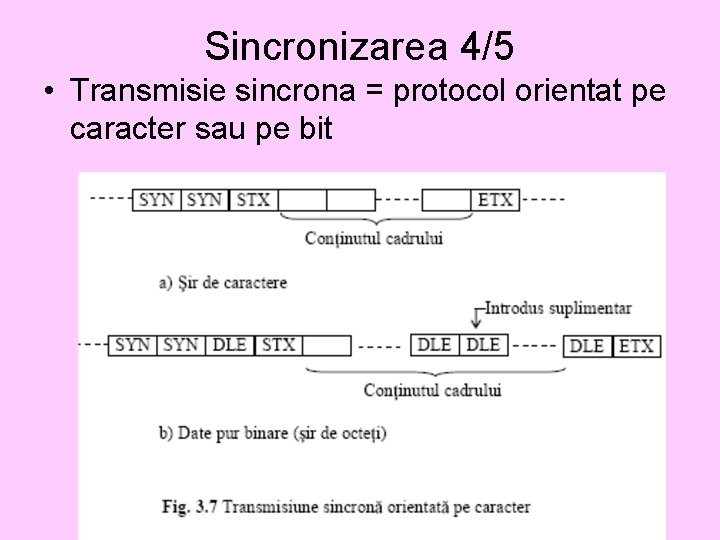 Sincronizarea 4/5 • Transmisie sincrona = protocol orientat pe caracter sau pe bit 